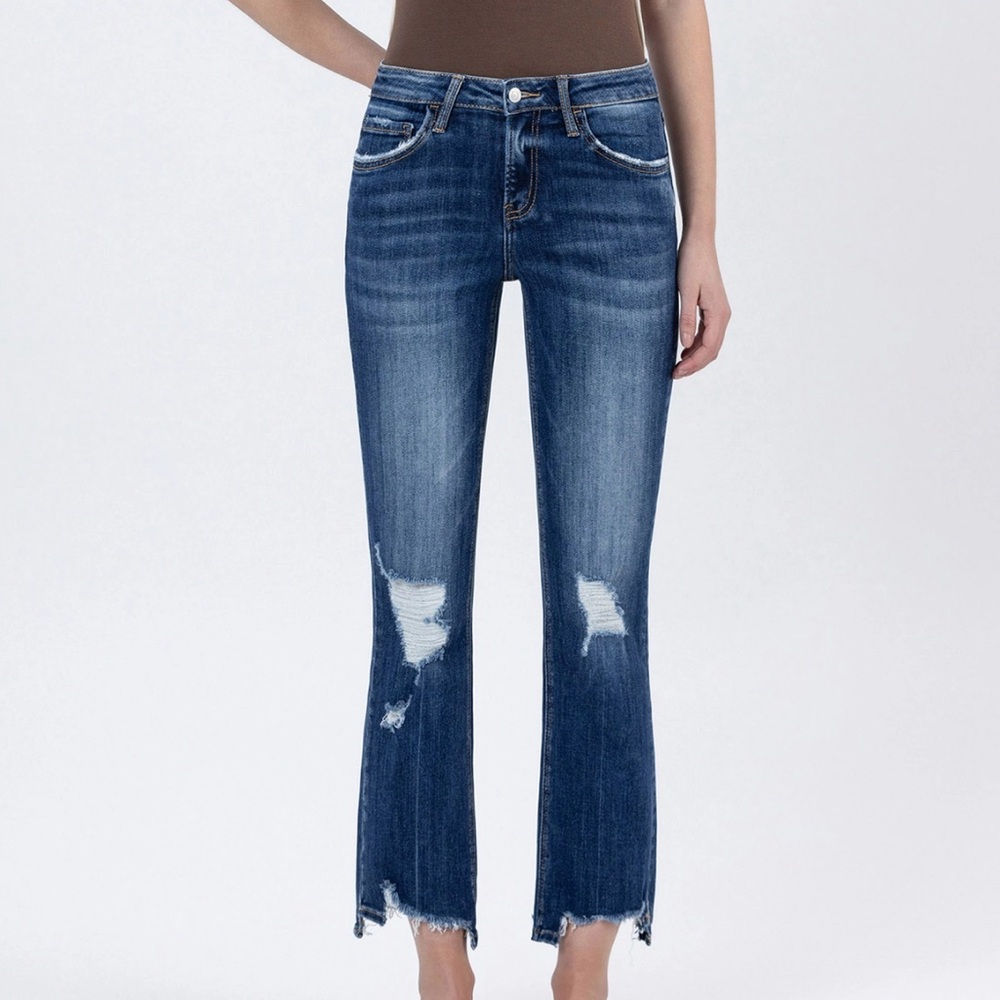 Lovervet by Vervet Jeans Mid Rise Slant Step Hem Crop Kick Flare LV1163 20W